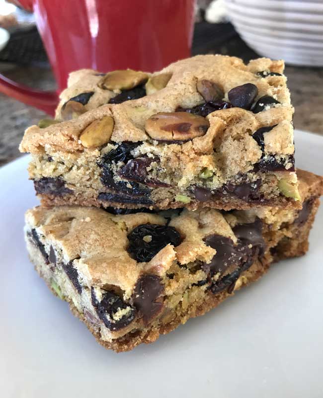 pistachio, cherry, chocolate chip bars