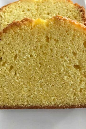 Vanilla Sour Cream Pound Cake flavored with a little McCormick Cake Mix Flavor and baked in a loaf pan.
