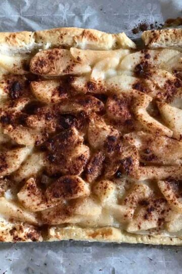 5 Ingredient Cinnamon Pear Tart with a puff pastry crust.