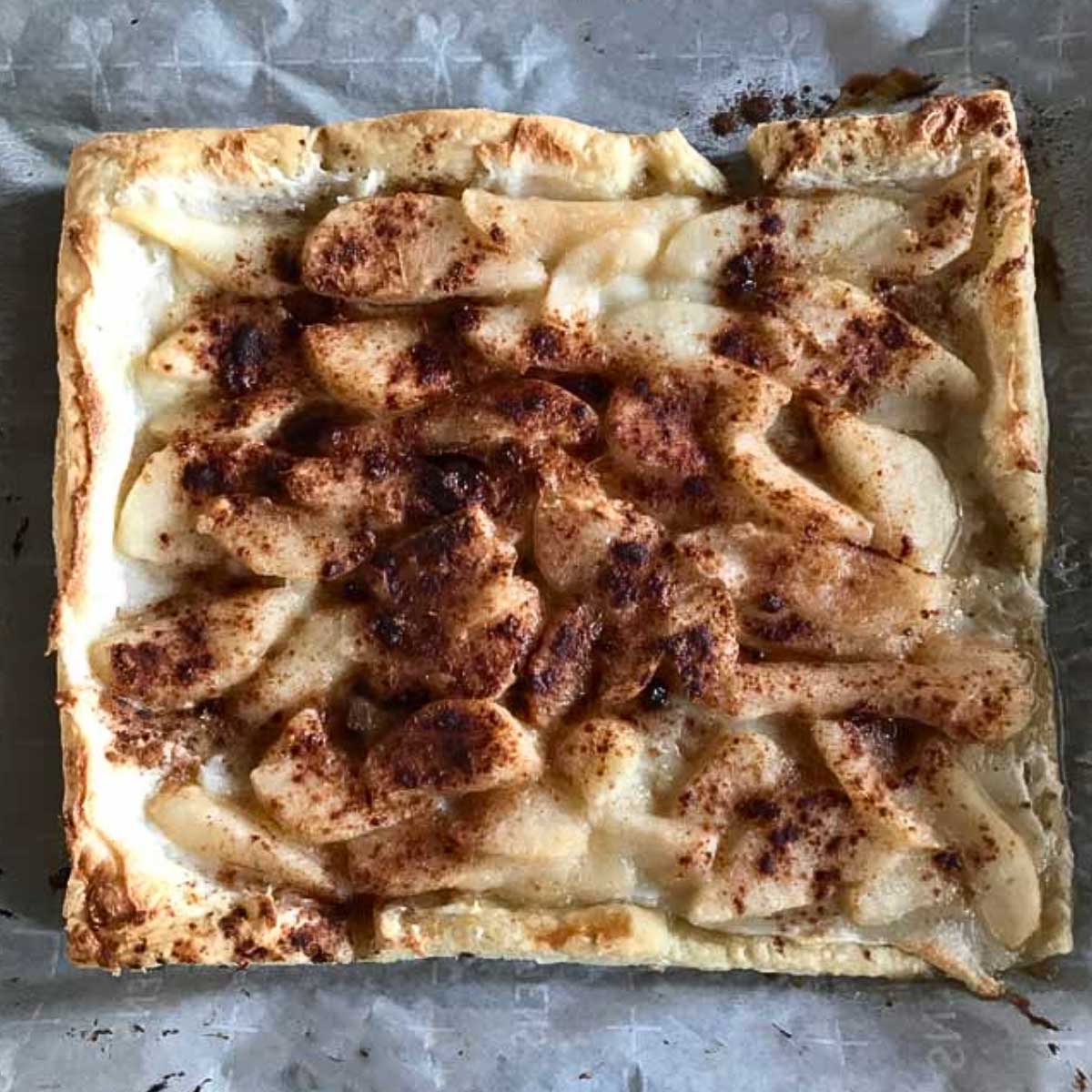 5 Ingredient Cinnamon Pear Tart with a puff pastry crust.