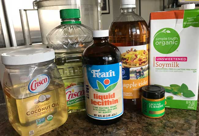 Ingredients for homemade vegan butter  otherwise known as vegan margarine.