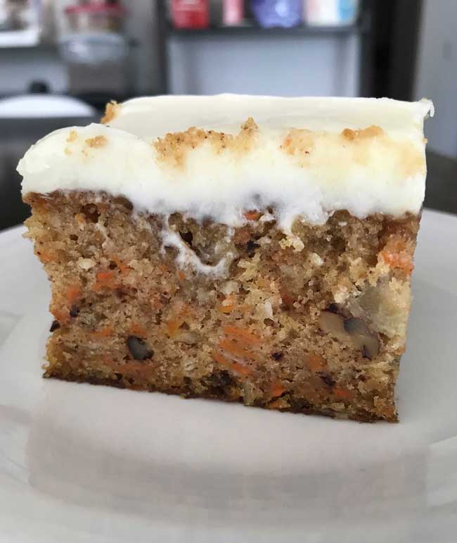 Southern Living Carrot Cake with Buttermilk Glaze baked in a 9x13 inch pan.