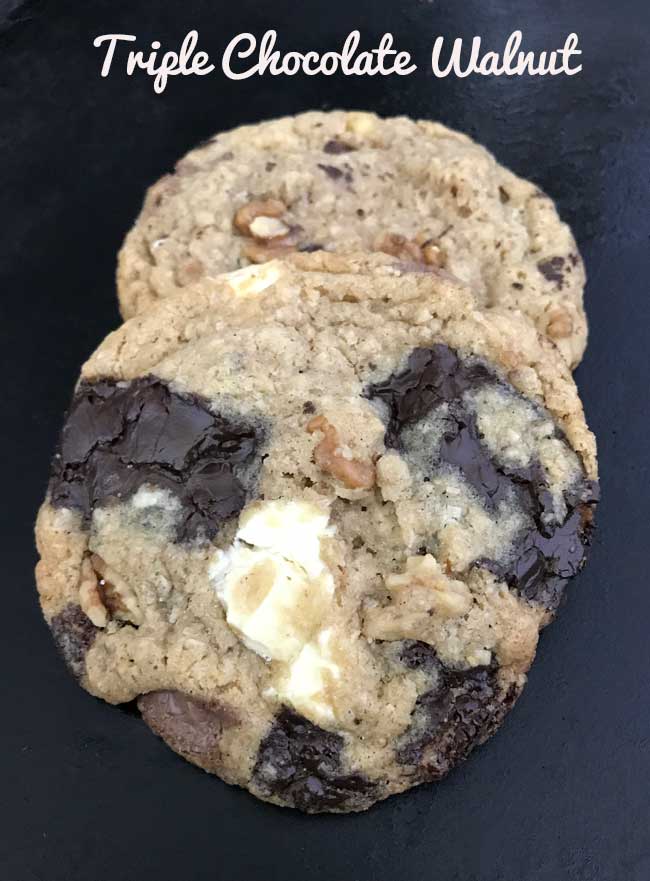 Walnut Oat Triple Chocolate Cookies with chunks of chopped Aldi chocolate