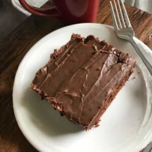 Small Texas Sheet Cake baked in a 7x11 inch pan or brownie pan