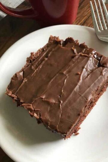 Small Texas Sheet Cake baked in a 7x11 inch pan or brownie pan