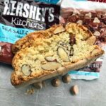 Biscotti dipped in melted Hershey's Sea Salt Caramel Chips.