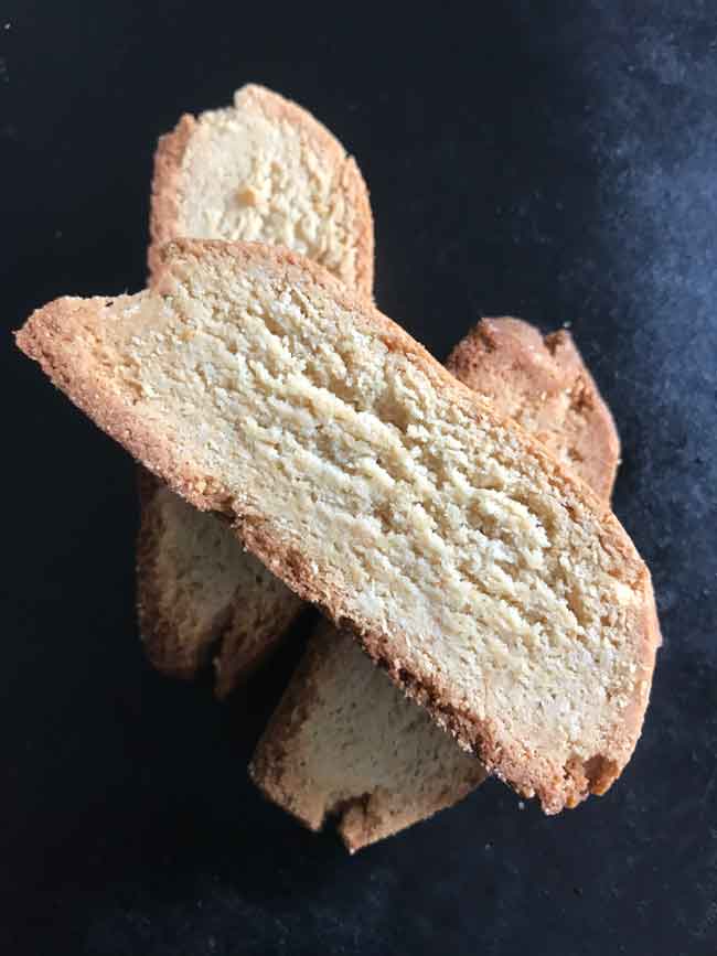 Almond Flour Biscotti made with arrowroot on a black background.