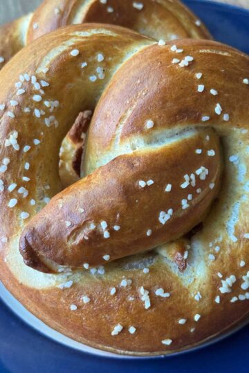 Recipe for fluffy sourdough discard pretzels.