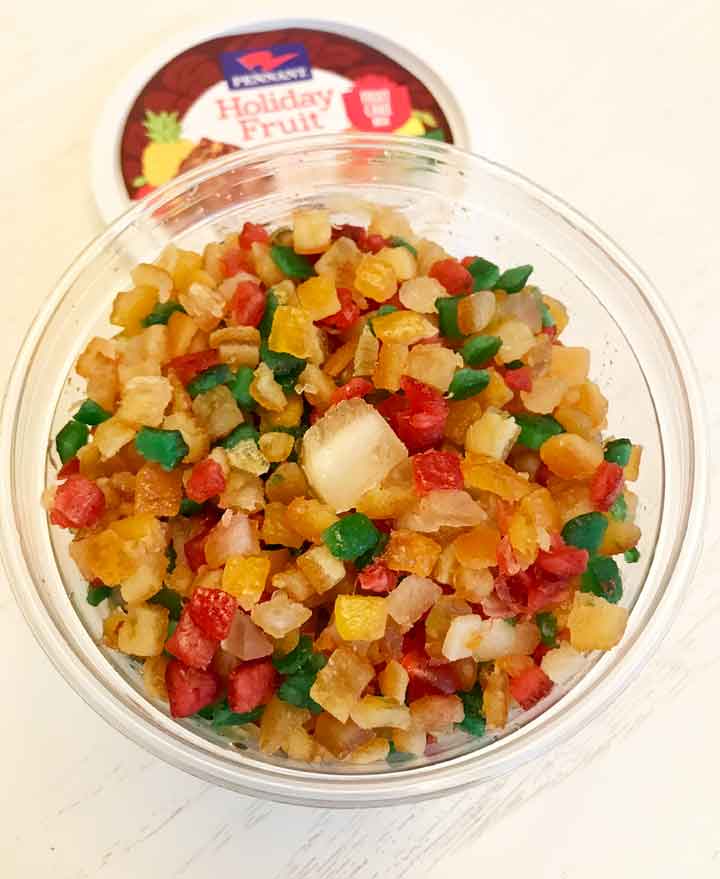 candied fruit used for fruitcake cookies or bourbon cookies