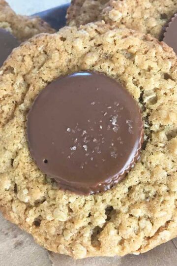 Small Batch Reese's Thins Peanut Butter Cookies topped with sea salt.
