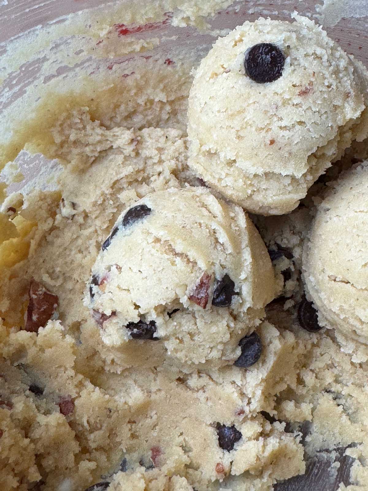 Chocolate chip cookie dough made with allulose.