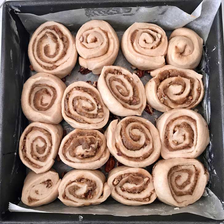 Whole Wheat Caramel Rolls before the second rise.