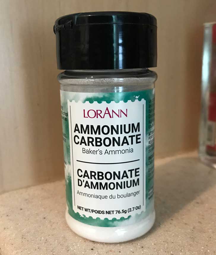 Baker's Ammonia or ammonium carbonate used as a leavening agent for Swedish Dream Cookies.