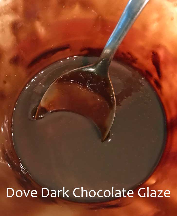 An easy shiny chocolate glaze recipe that calls for Dove Dark Chocolate Promises.