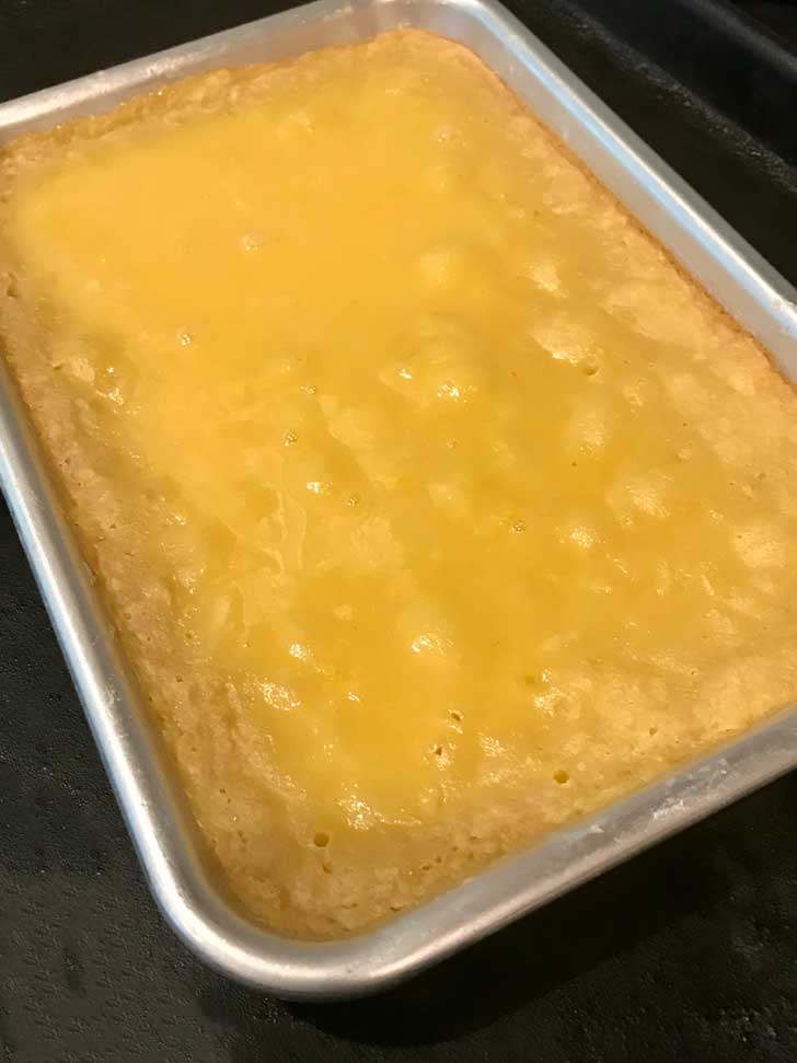 What baked lemon squares without eggs look like when they are done.