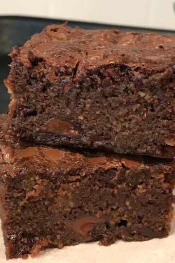 Coconut Flour Brownies baked in a mini sheet pan also known as a ⅛ sheet pan.