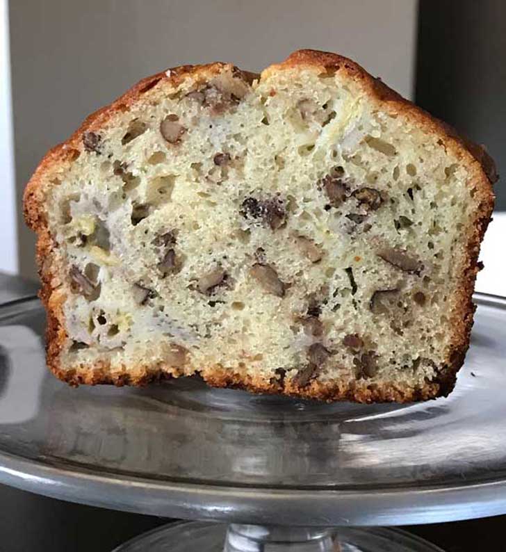 Self Rising or Self-Rising Flour Banana Bread, cut so you can see the texture.