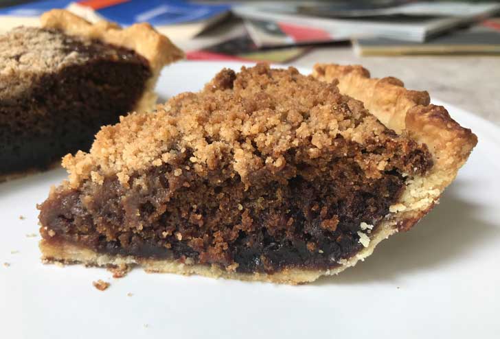 Shoofly Pie slice sitting on a plate.