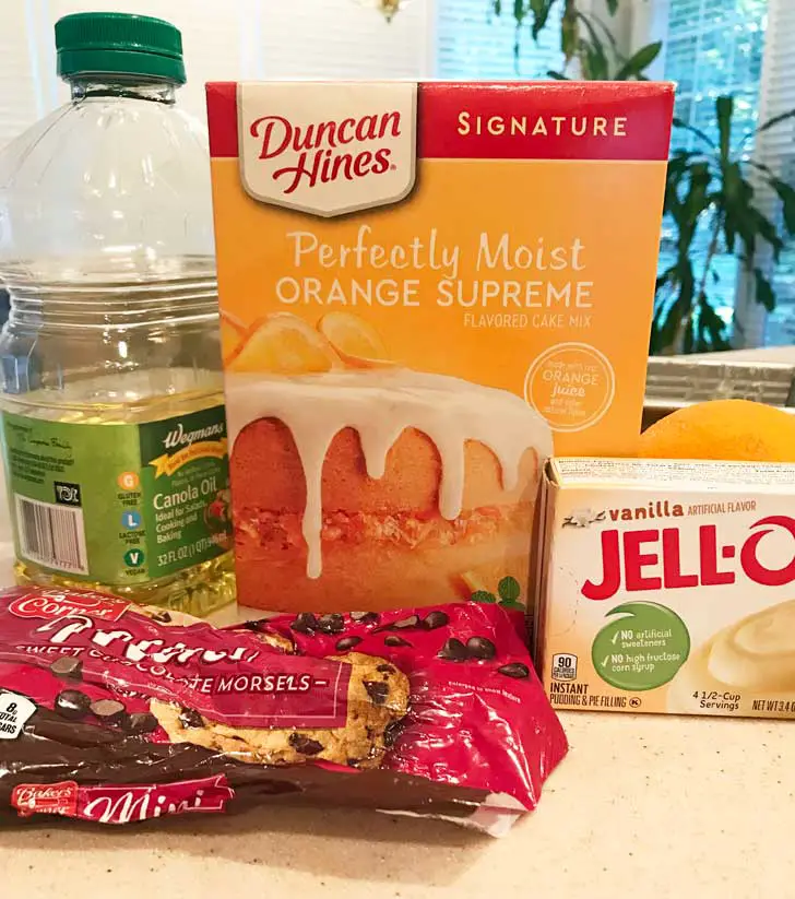 Ingredients for an Orange Cake Mix Pound Cake made with Duncan Hines Cake Mix.