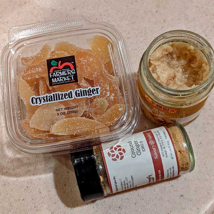 Three different types of ginger for cookies.