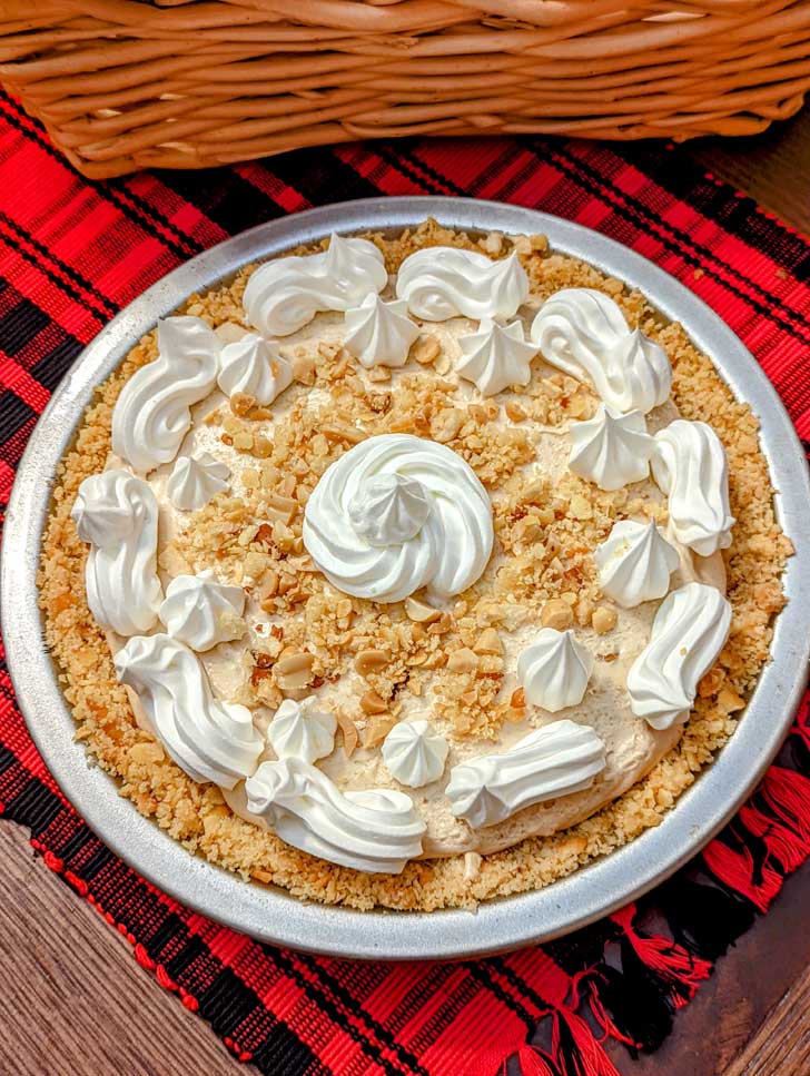 Ritz Cracker Peanut Butter Pie is a peanut butter pie with a butter cracker crust.