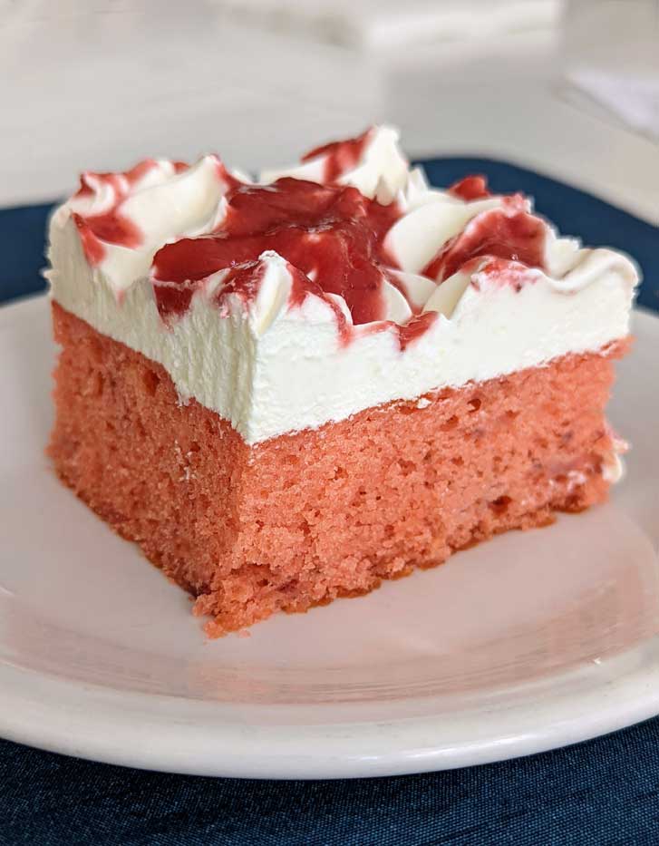 Strawberry Cake with Fluffy Pudding Frosting.