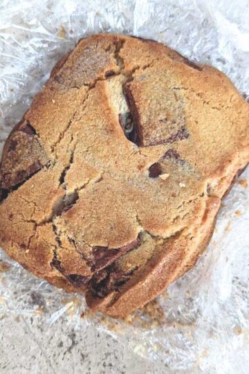 Square shaped cookies inspired by Penn Station Chocolate Chip Cookies recipe