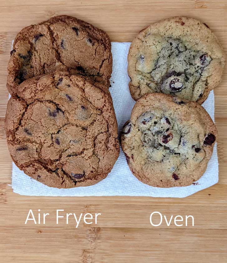 Air Fryer chocolate chip cookies vs. oven baked chocolate chip cookies