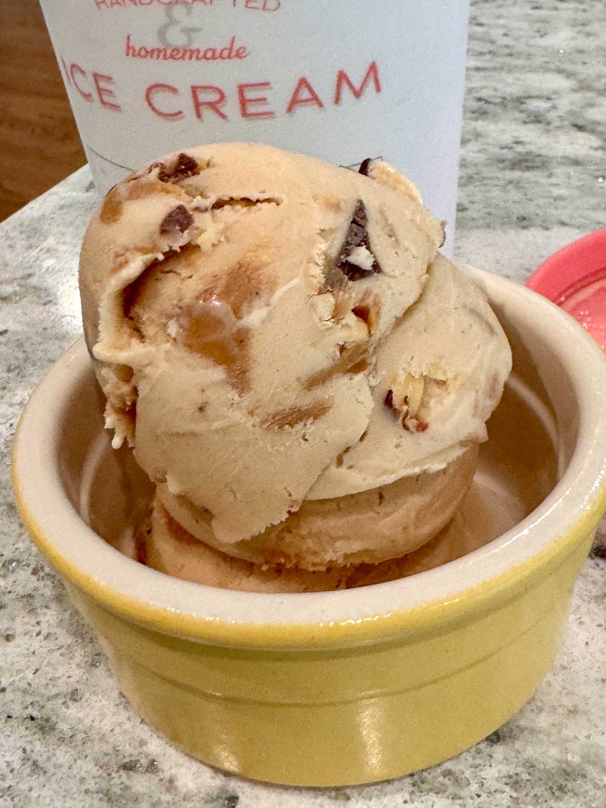 Lighter peanut butter ice cream made with condensed milk, evaporated milk and whole milk.