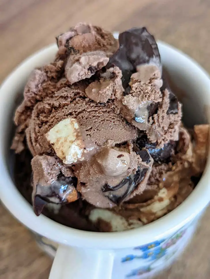Easy Rocky Road ice cream recipe made with condensed milk and a Cuisinart ice cream maker.