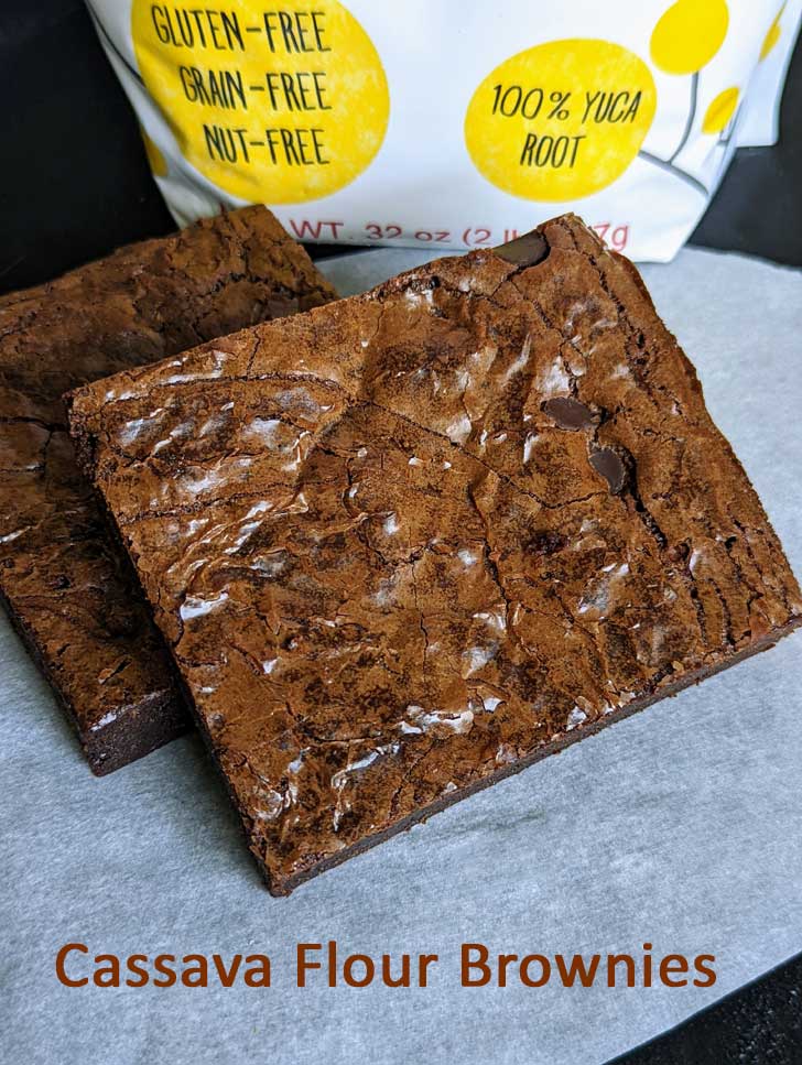 Cassava Flour Brownies in front of an Otto's Cassava Flour Bag.