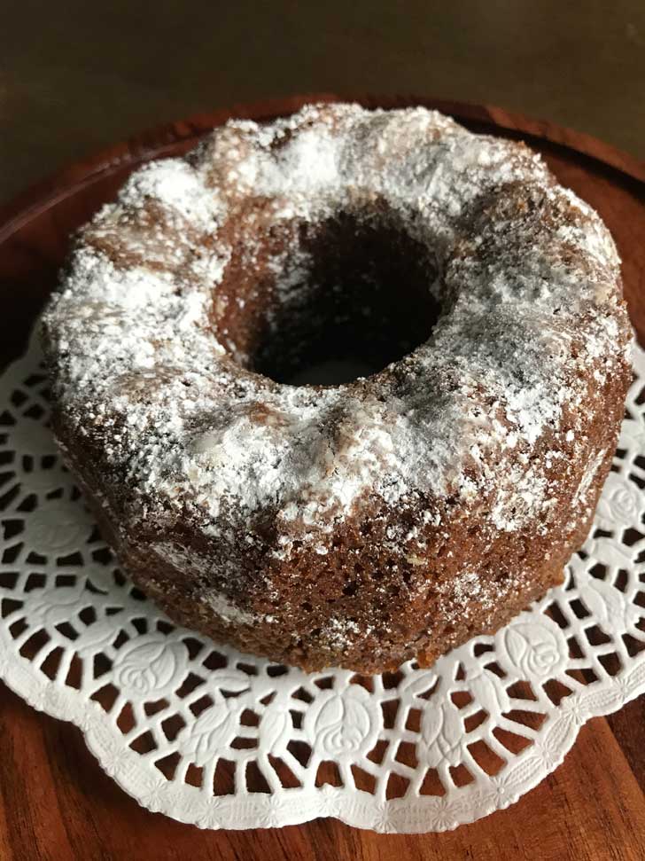 Instant Pot Applesauce Cake made in a small Bundt pan instead of as a loaf.