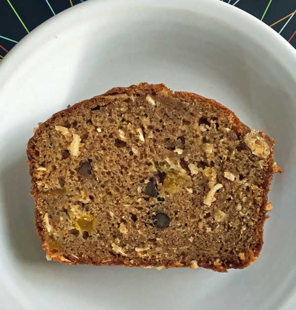 Slice of Mango Bread on a white plate