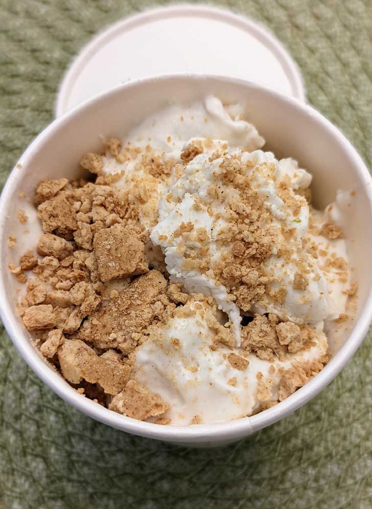 Key lime pie coconut milk ice cream in a pint carton.
