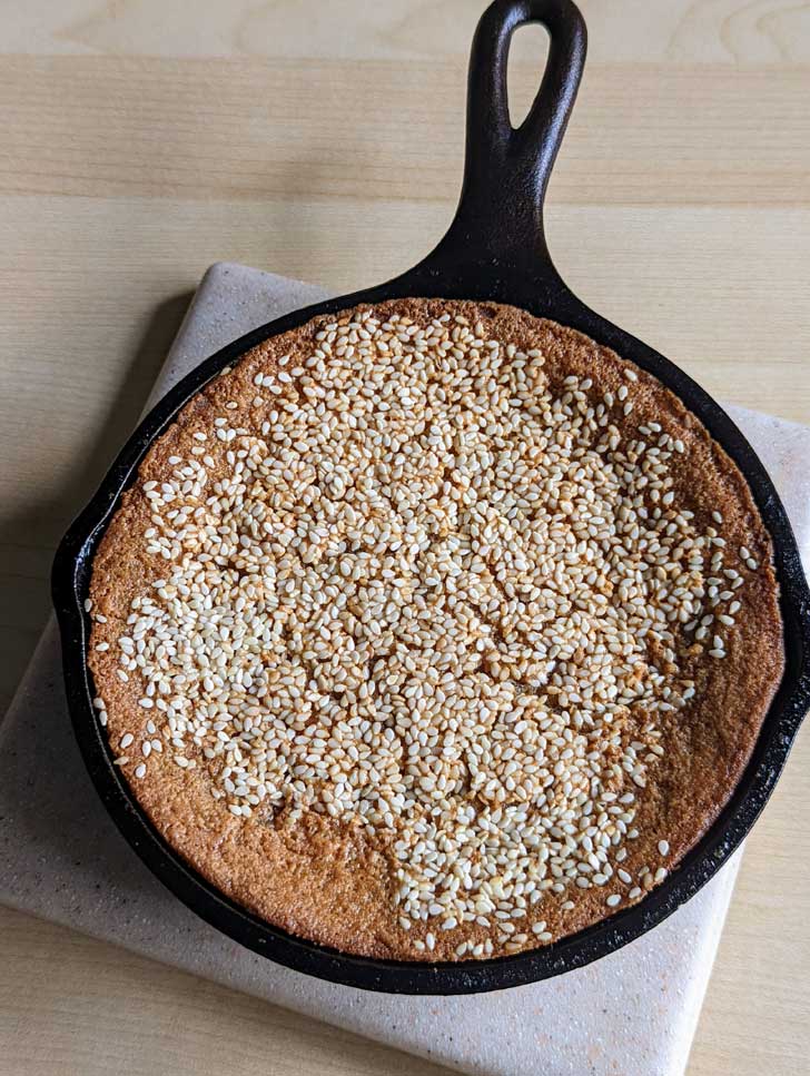 Crispy Baked Gau in a small cast iron skillet