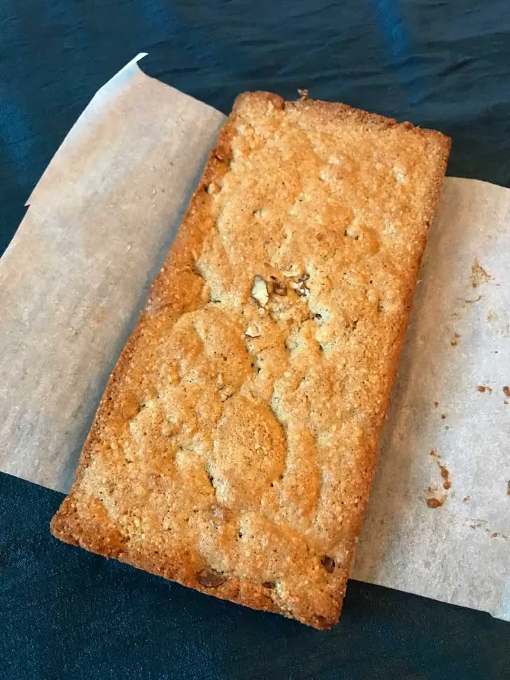 Paleo Chocolate Chip Bars baked in a loaf pan.