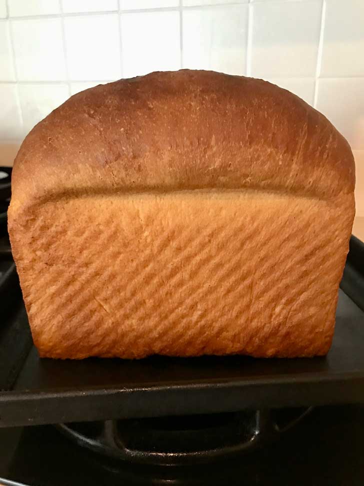 Potato Flour Bread baked in a Pullman loaf pan without the lid.