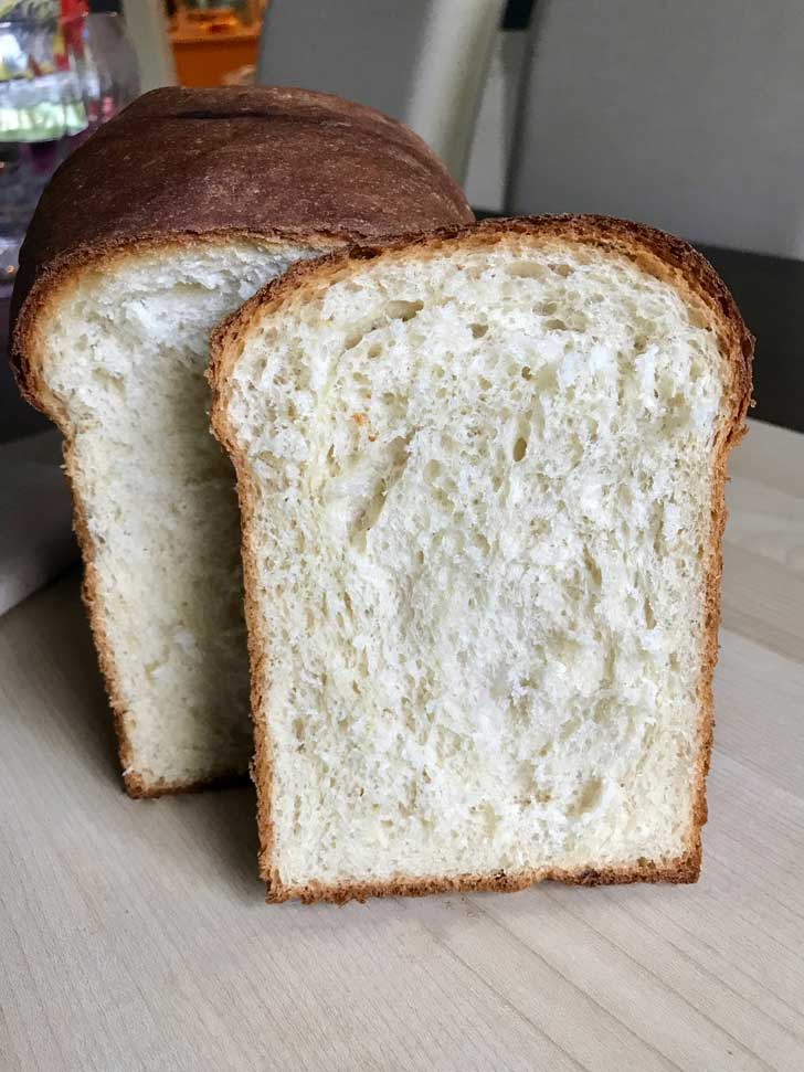 Texture shot of Potato Flour Bread sliced from the loaf