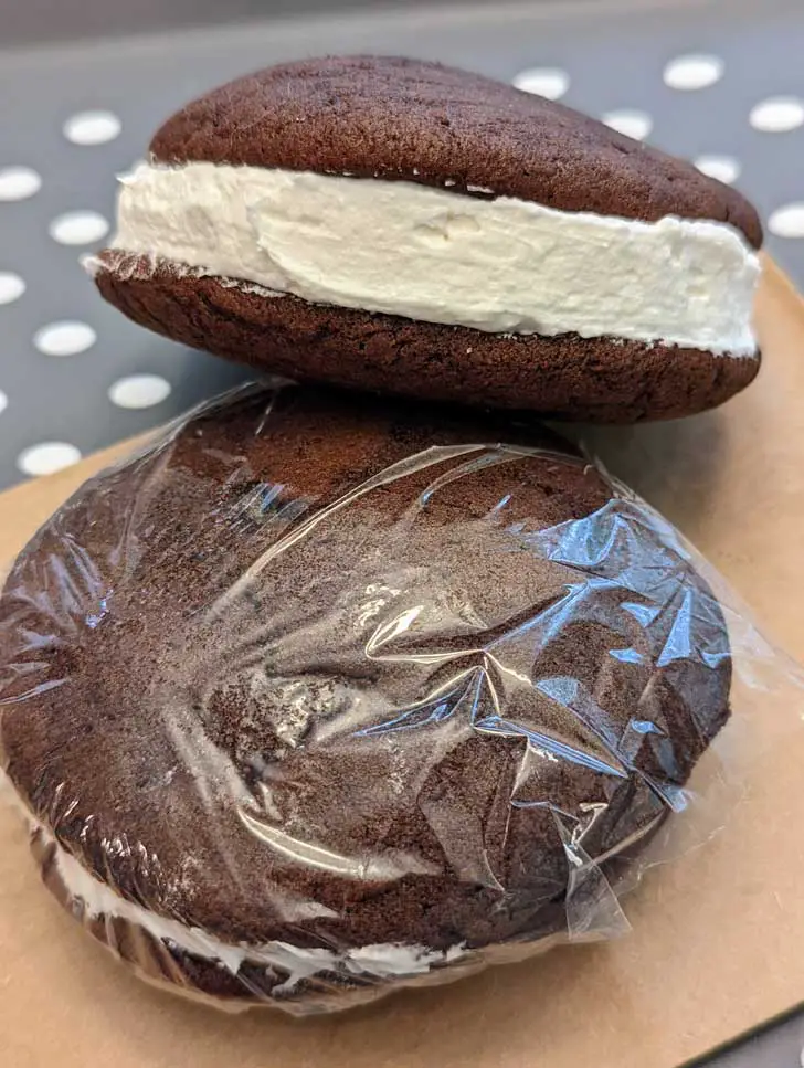 Chocolate Whoopie Pies with a shortening filling.