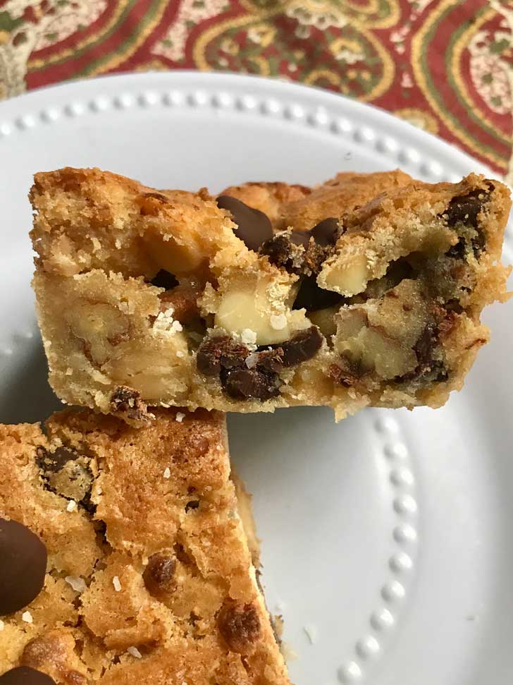 Small batch Blondies baked in a mini loaf pan.