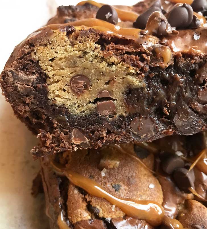 Brownies with cookie dough baked in.