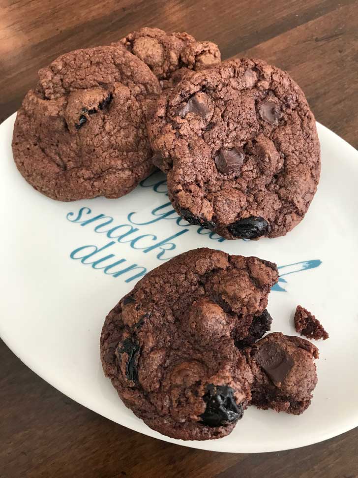 An image of chocolate cookies on a plate Double Chocolate Black Forest Cookies