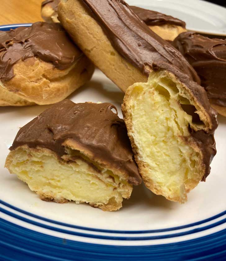 Easy eclair recipe with chocolate icing.