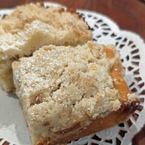 Lemon Crumb Cake recipe with lemon curd.