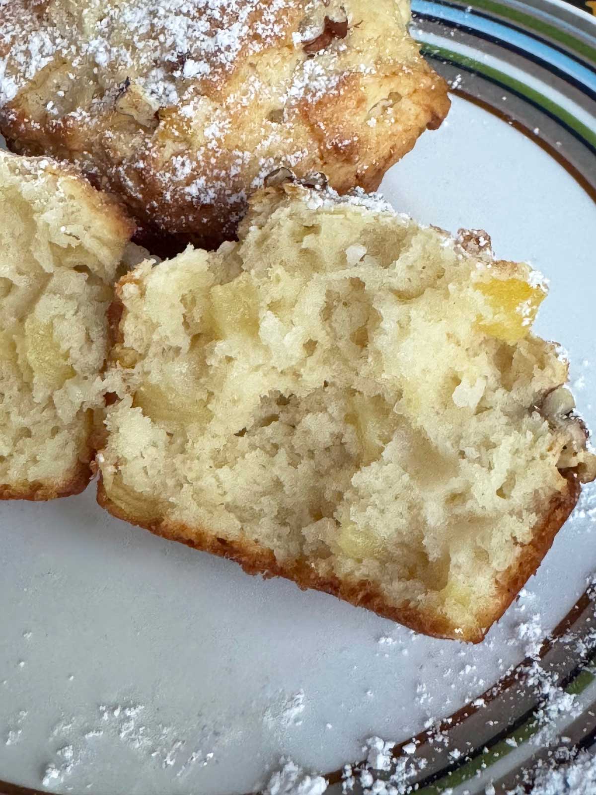 Yogurt muffin split open to show texture