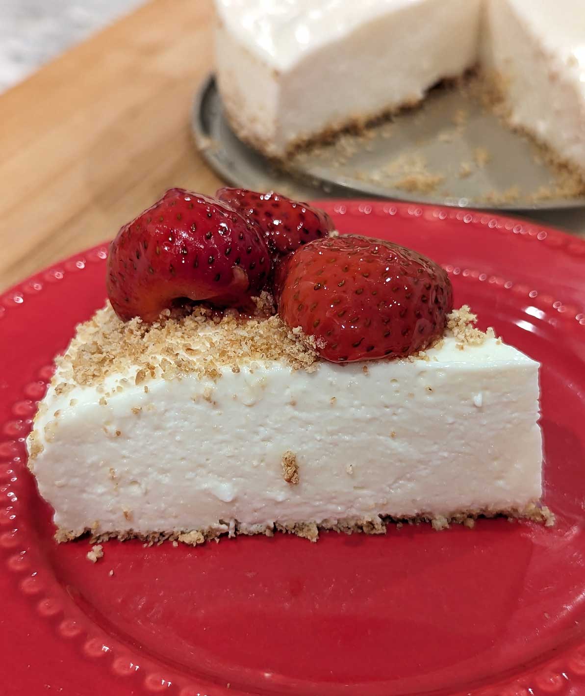 Strawberry Topping on Cottage Cheese Cheesecake