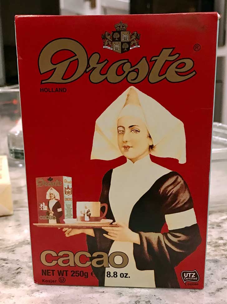 Droste Brownies from an old Droste cocoa powder box.