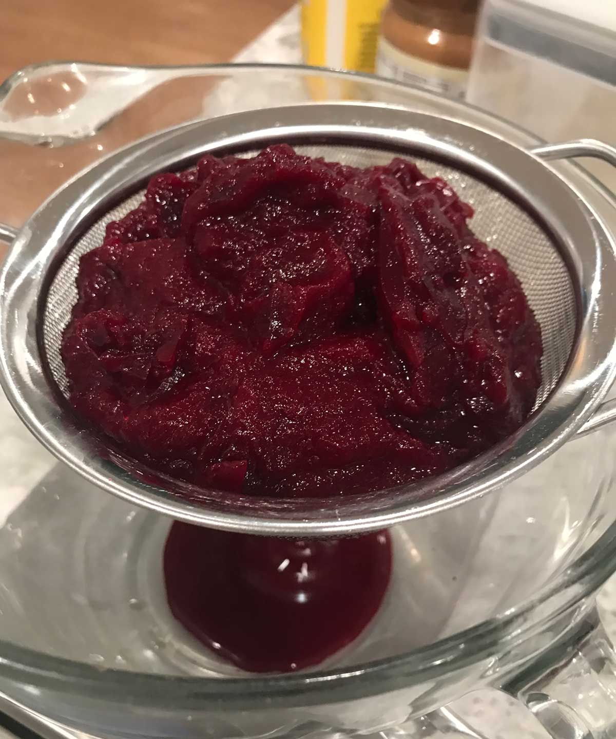 Beets being strained