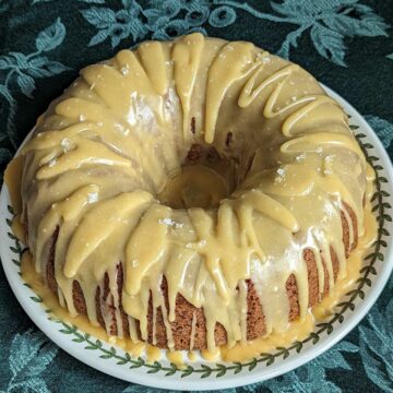 Spiced Pear Bundt Cake with Caramel Icing.