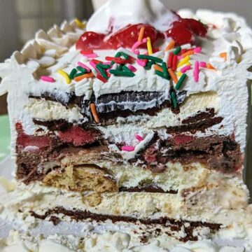 Atomic Banana Split Ice Cream Sandwich Cake